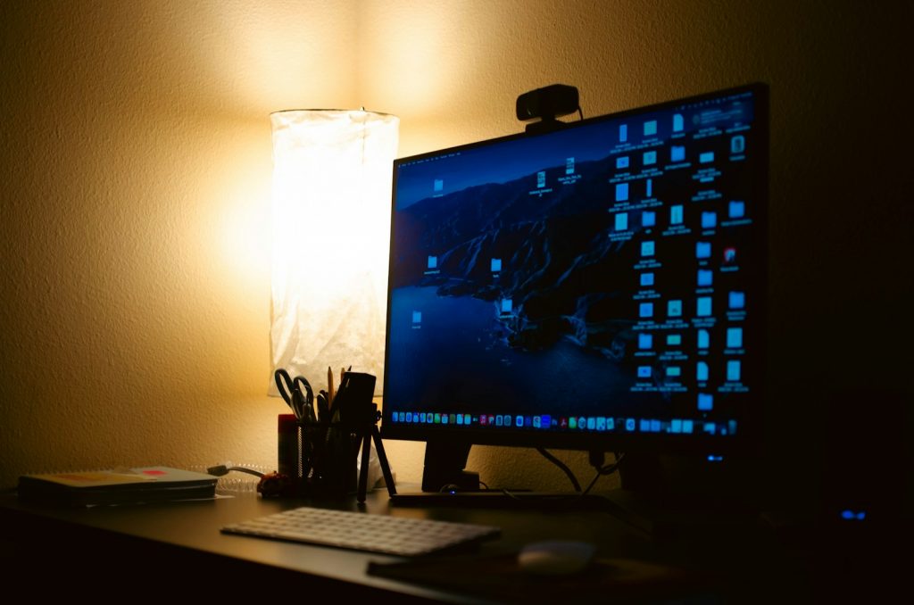 a computer monitor and keyboard