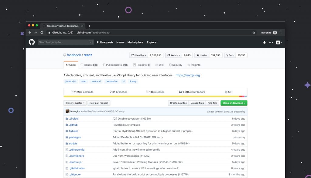 Github website on desktop